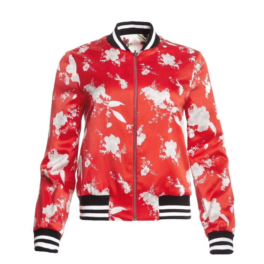 Alice + Olivia Lonnie Reversible Silk Bomber Jacket S